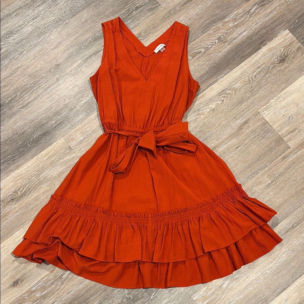 Rust Orange Sleeveless Dress with Ruffle Hem Calvin Klein short